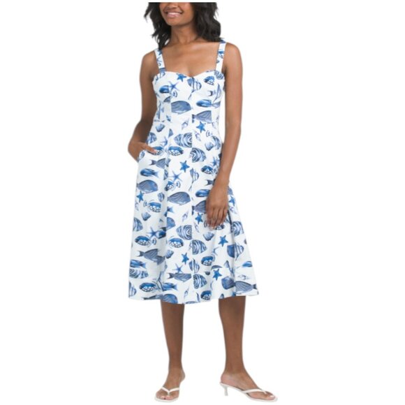 Avec Les Filles Dresses & Skirts - AVEC LES FILLES Fish Printed Corset Bodice Midi Dress - Blue